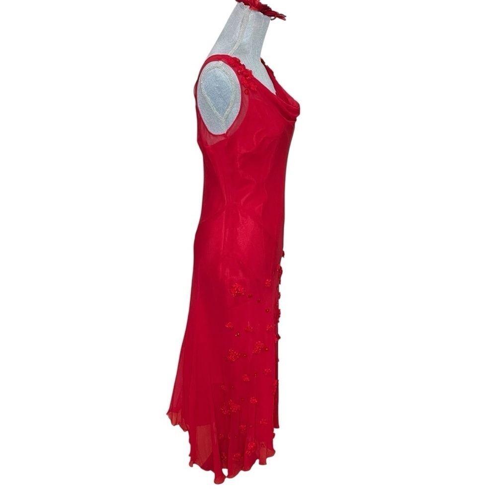 I.C.E 90’s Vtg. y2K Silk, Fairy Red Sleeveless Dress Floral Accents size 10 - Picture 7 of 16
